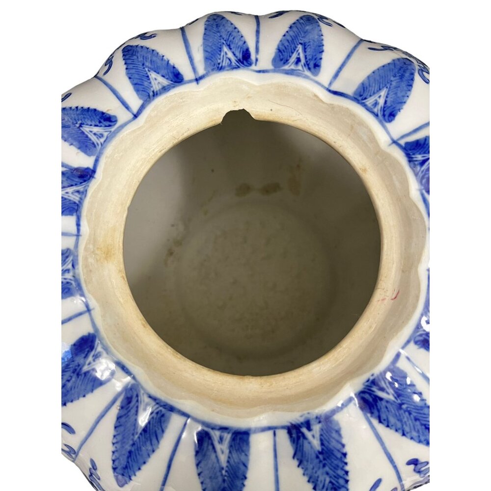 Blue & White Floral Ceramic Vase With Intricate Detailing Decorative Home Accent - Picture 10 of 12